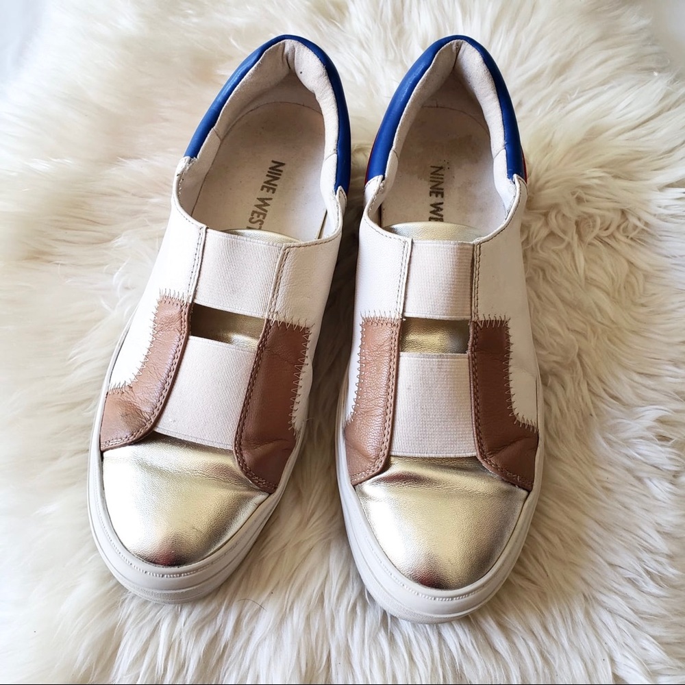 Rare Nine West Obasi Patchwork Leather Slip On Sneakers